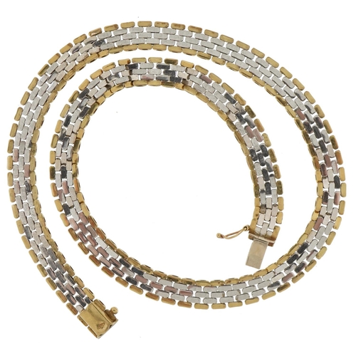 3159 - 9ct two tone gold watch strap design necklace, 40cm in length, 25.5g