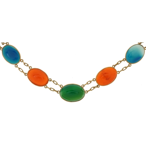 3012 - 14ct gold cabochon multi gem necklace, 48cm in length, 28.5g