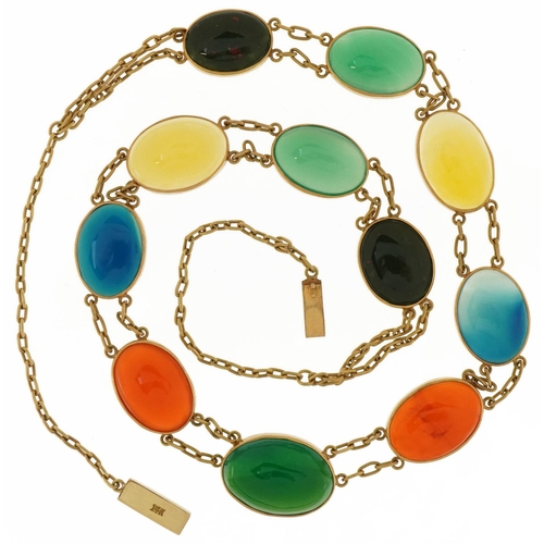 3012 - 14ct gold cabochon multi gem necklace, 48cm in length, 28.5g