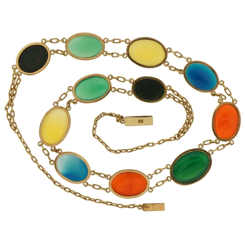 3012 - 14ct gold cabochon multi gem necklace, 48cm in length, 28.5g