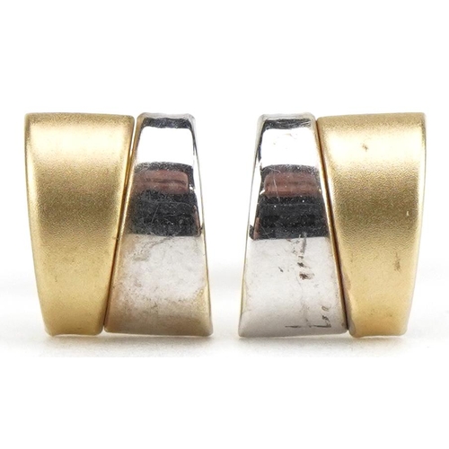 3675 - Pair of Modernist 9ct two tone gold stud earrings, 8mm high, 0.5g