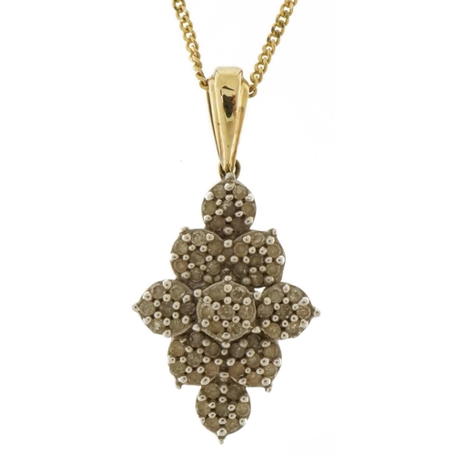 3658 - 9ct gold diamond cluster pendant on a 9ct gold necklace, total diamond weight approximately 0.20 car... 