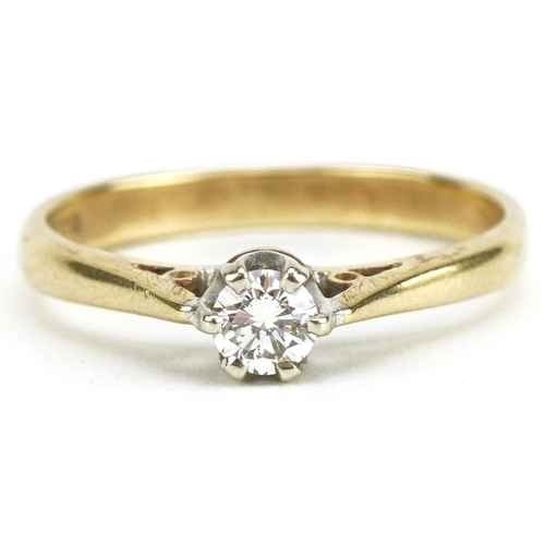 3137 - 9ct gold diamond solitaire ring, the diamond approximately 0.25 carat, size O, 2.2g