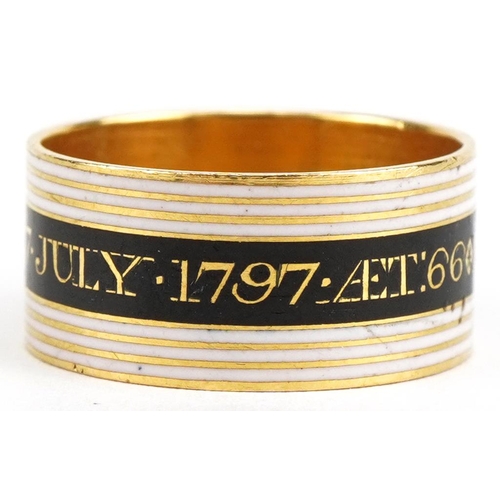 3013 - George III silver gilt, black and white enamel mourning ring inscribed Philip Perring. Esq. OB 7 Jul... 