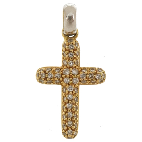 3188 - 18ct two tone gold diamond cross pendant, 2.8cm high, 2.8g