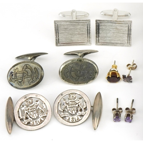 3730 - Mostly silver jewellery and an unmarked gold stickpin including cufflinks and multi gem earrings, th... 