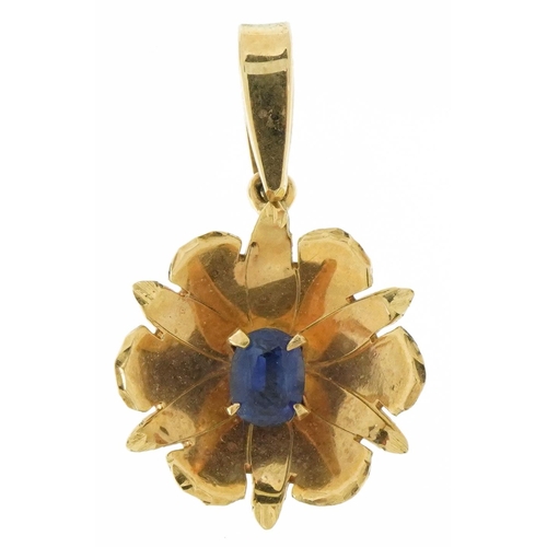 3644 - 9ct gold sapphire flower head pendant, 2.6cm high, 1.9g