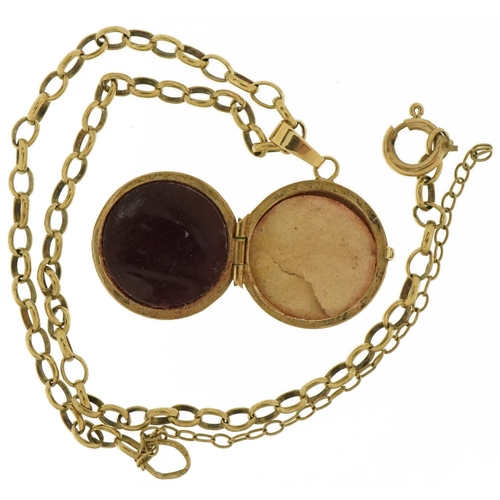 3465 - 9ct gold engraved locket on a silver Belcher link bracelet, 18cm in length, 3.3g