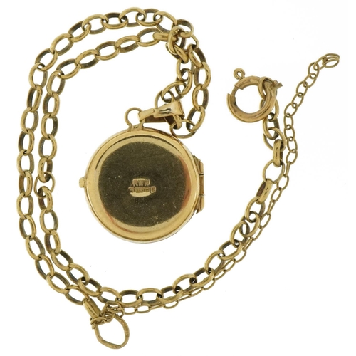 3465 - 9ct gold engraved locket on a silver Belcher link bracelet, 18cm in length, 3.3g