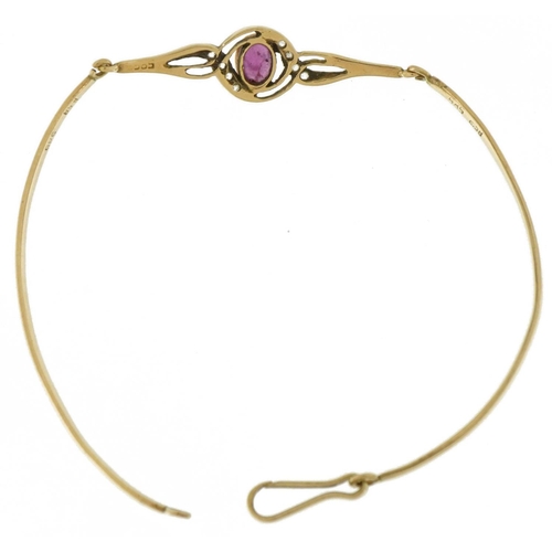 3621 - 14ct gold ruby and clear stone bracelet, approximately 16cm in length, 3.5g