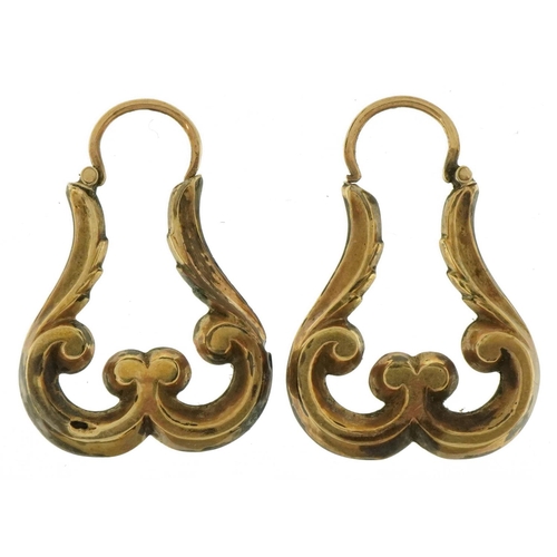 3611 - Pair of Victorian unmarked gold drop earrings, tests as 9ct gold, 2.7cm high, 3.5g