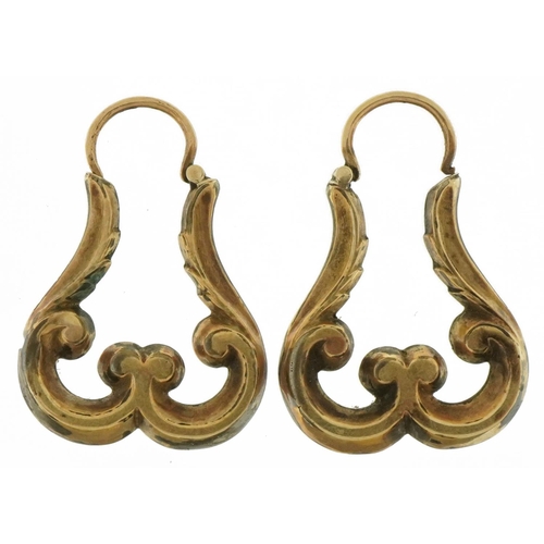 3611 - Pair of Victorian unmarked gold drop earrings, tests as 9ct gold, 2.7cm high, 3.5g