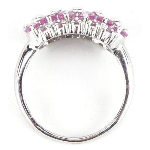 3459 - 9ct white gold ruby cocktail ring, size N, 4.3g