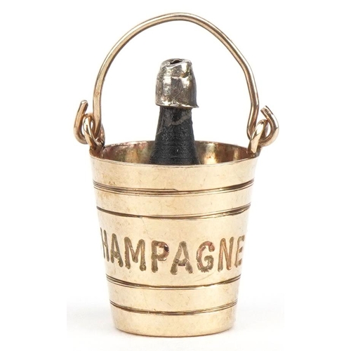 3638 - 9ct gold Champagne bottle and ice bucket charm, 2.1cm high, 1.5g