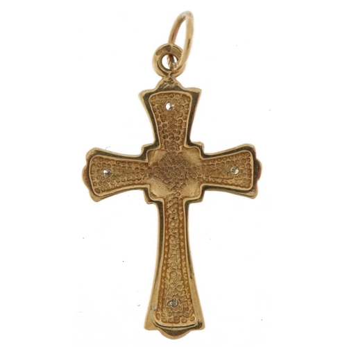 3653 - 9ct gold diamond cross pendant, 2.8cm high, 1.6g