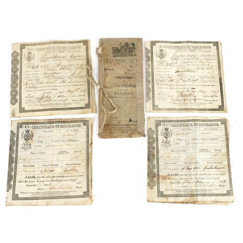 1406 - Victorian naval ephemera comprising Indenture of Apprenticeship Mariner and four Certificates of Cha... 