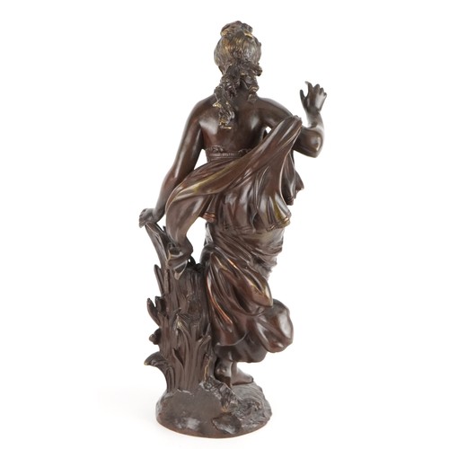 104 - Auguste Moreau, French Art Nouveau patinated bronze statuette of a scantily dressed female, Jeune Fi... 