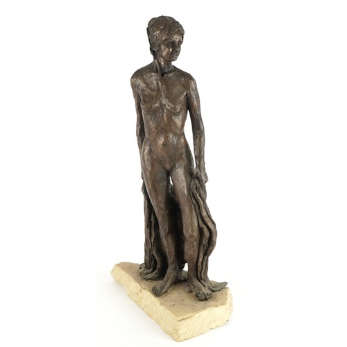 571 - Manner of Neil Godfrey, Mid century style bronzed sculpture of a nude standing female on naturalisti... 