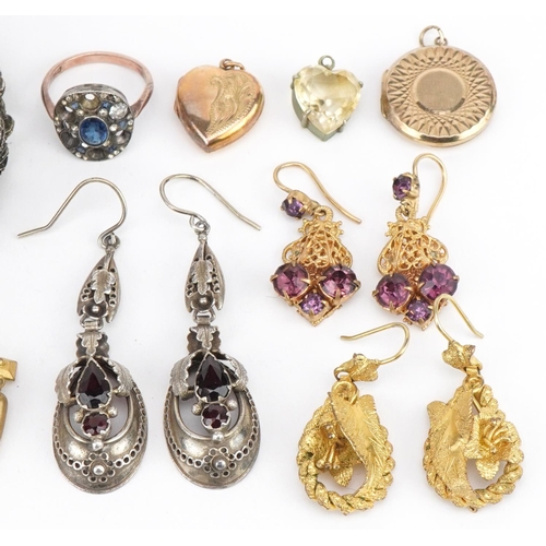 3570 - Victorian and later jewellery including naturalistic drop earrings, pair of unmarked silver garnet d... 