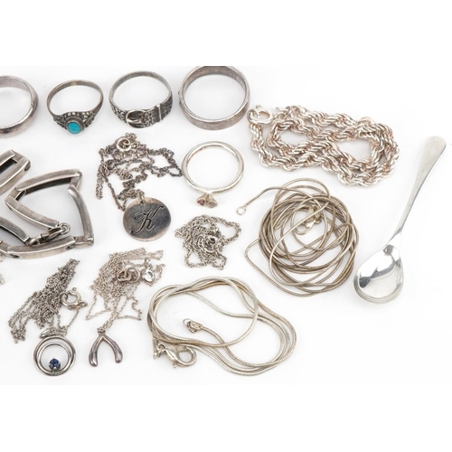 3622 - Silver jewellery including Middle Eastern necklace, necklaces, pendants, rings and a carved mother o... 