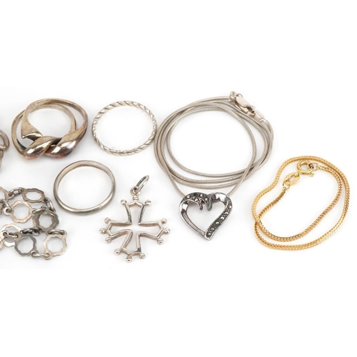 3624 - 9ct gold herringbone bracelet and silver jewellery including bracelets and I love you bunch of keys ... 