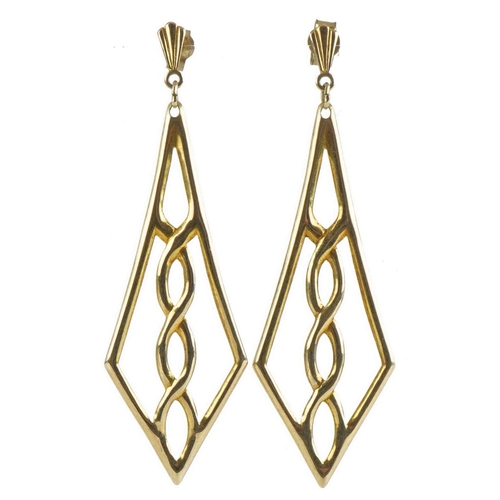 3514 - Pair of 9ct gold openwork drop earrings, 4cm high, 0.8g