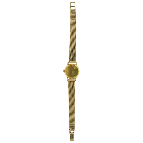 3048 - Omega, ladies 18ct gold wristwatch with 9ct gold strap with paperwork and Garrard & Co box, 21mm in ... 