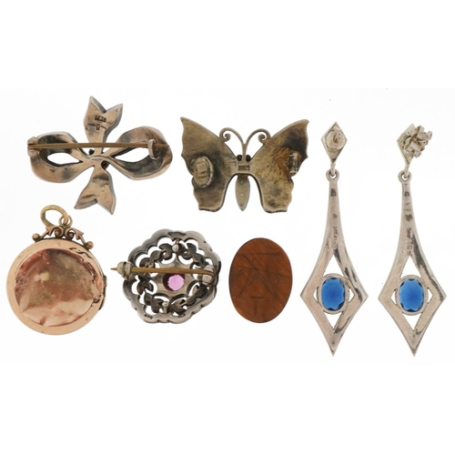 3099 - Antique and later jewellery including a pair of Art Deco style silver marcasite and blue stone earri... 