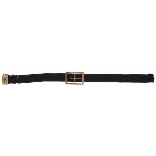 3631 - Antique 9ct gold, diamond and pearl black silk mourning armband, 23cm in length, total weight 2.7g