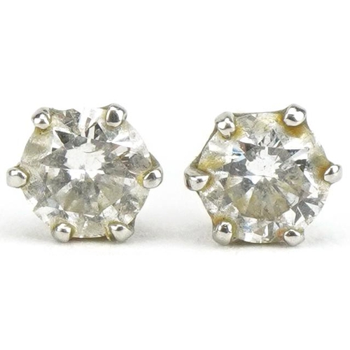 3156 - Pair of platinum diamond solitaire stud earrings, total diamond weight approximately 0.30 carat, 0.8... 