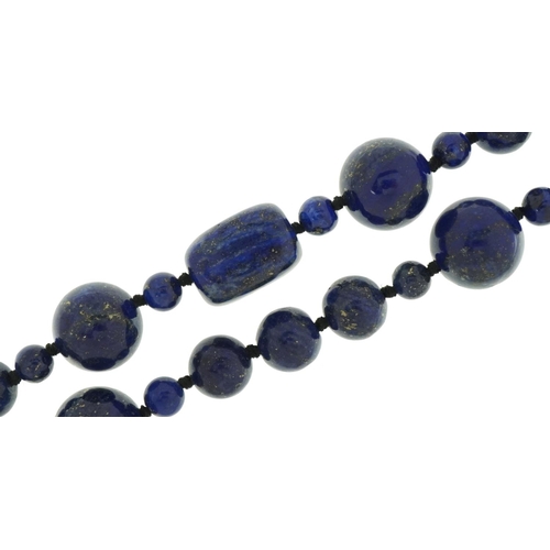 3536 - Lapis lazuli bead necklace, 78cm in length, 144.0g