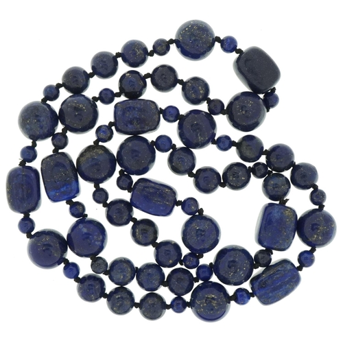 3536 - Lapis lazuli bead necklace, 78cm in length, 144.0g