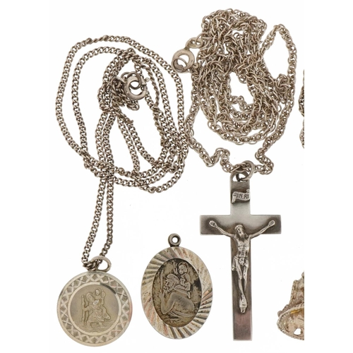 3625 - Silver and white metal jewellery including necklaces, pendants, love heart locket and opening church... 