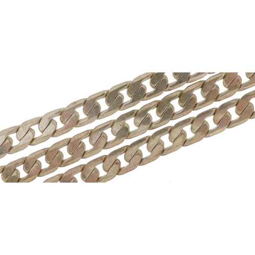 3409 - Unmarked silver curb link necklace with matching bracelet, 40cm and 18cm in length, 61.6g