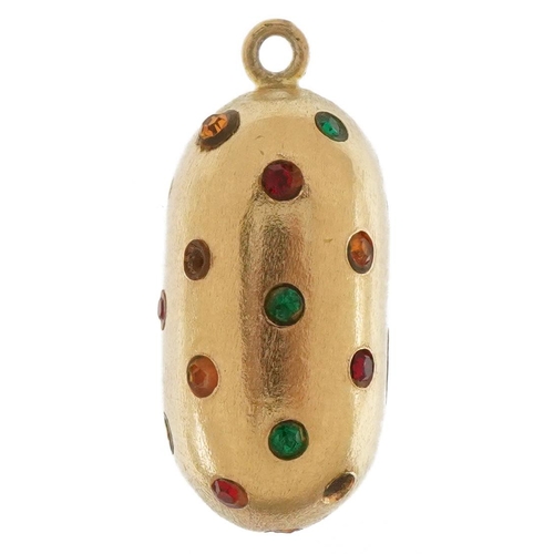 3394 - Yellow metal charm set with colourful stones, 2.2cm high, 2.2g