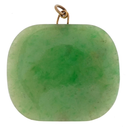 3144 - Chinese green jade panel pendant, 4.8cm x 4.2cm, 35.5g