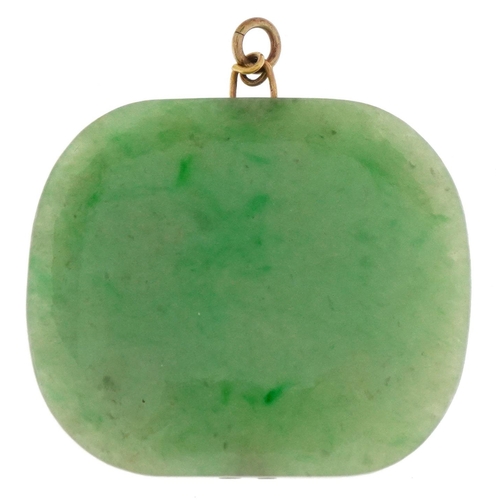 3144 - Chinese green jade panel pendant, 4.8cm x 4.2cm, 35.5g