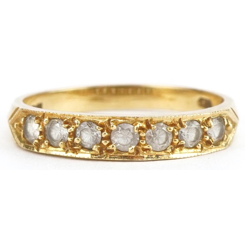 3149 - 18ct gold diamond seven stone half eternity ring, size S, 3.9g