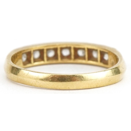 3149 - 18ct gold diamond seven stone half eternity ring, size S, 3.9g