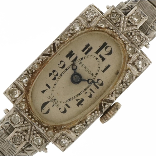 3146 - J W Benson, Art Deco ladies platinum and diamond cocktail manual wristwatch with box, the case 14mm ... 