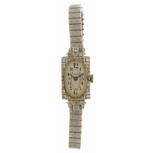 3146 - J W Benson, Art Deco ladies platinum and diamond cocktail manual wristwatch with box, the case 14mm ... 