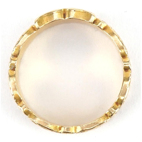 3044 - 18ct gold mourning ring cast with C scrolls, London 1892, size U, 7.8g