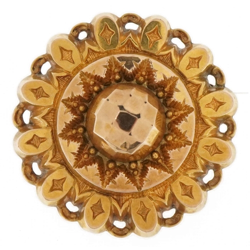 3114 - Victorian unmarked gold starburst mourning brooch, tests as 15ct gold, 2.9cm in diameter, 6.5g