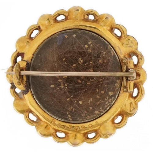 3114 - Victorian unmarked gold starburst mourning brooch, tests as 15ct gold, 2.9cm in diameter, 6.5g