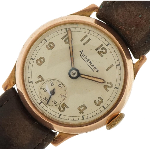 3110 - Audemars, gentlemen's 9ct gold manual wristwatch with military type dial, 27mm in diameter