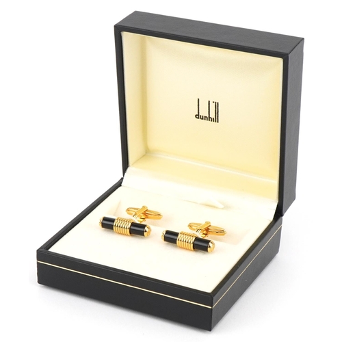 3585 - Alfred Dunhill, pair of yellow metal cufflinks with box, 2.5cm wide