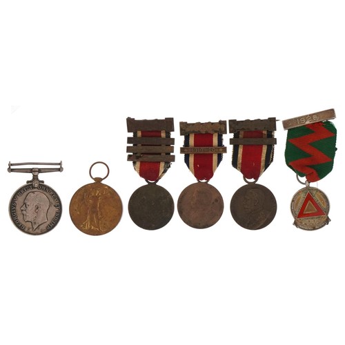 1349 - British military World War I pair with related commemorative medals and a silver and enamel Five Yea... 