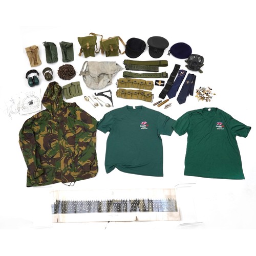 1462 - Militaria including Royal Navy peaked cap, Falkland Islands commemorative tee shirts, gas mask and c... 