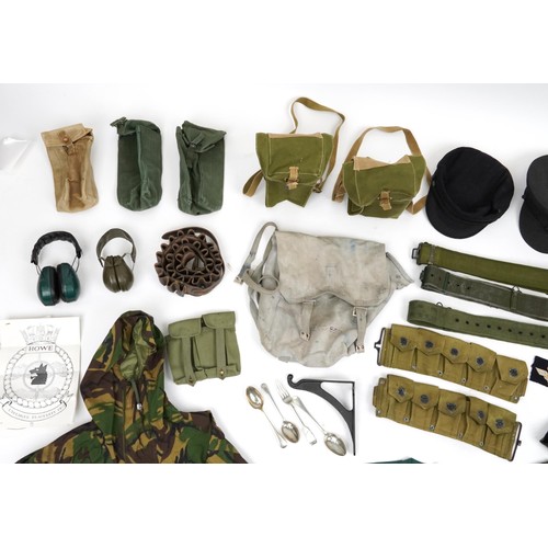 1462 - Militaria including Royal Navy peaked cap, Falkland Islands commemorative tee shirts, gas mask and c... 