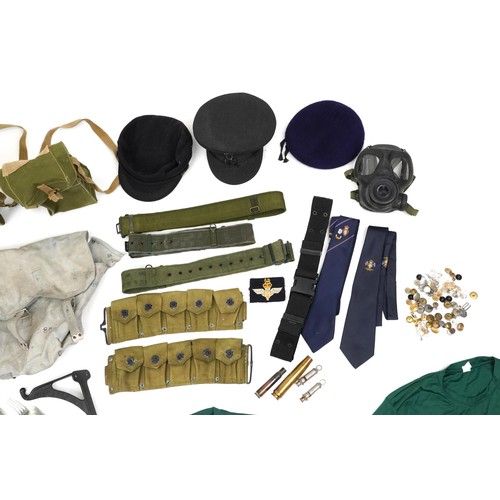 1462 - Militaria including Royal Navy peaked cap, Falkland Islands commemorative tee shirts, gas mask and c... 